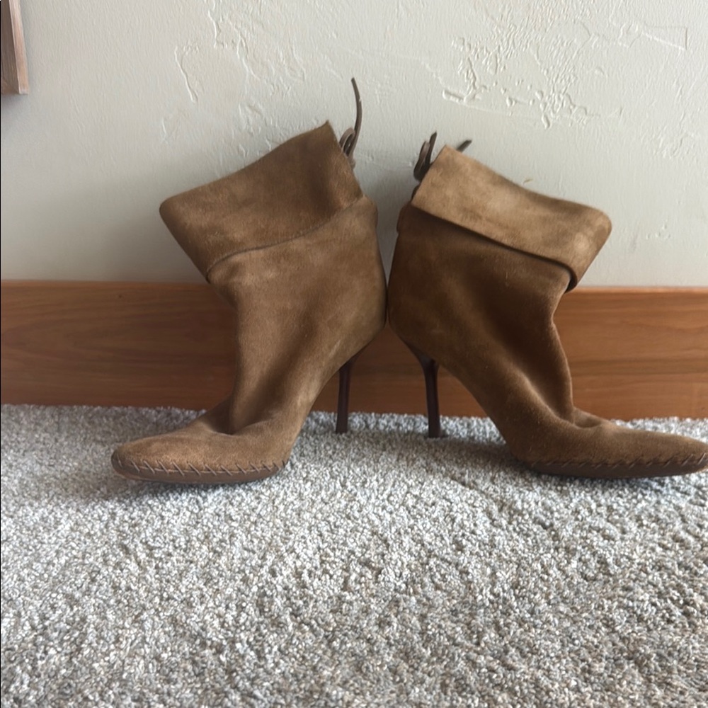 Gucci Brown Suede Fold-Over Stiletto Ankle Boots